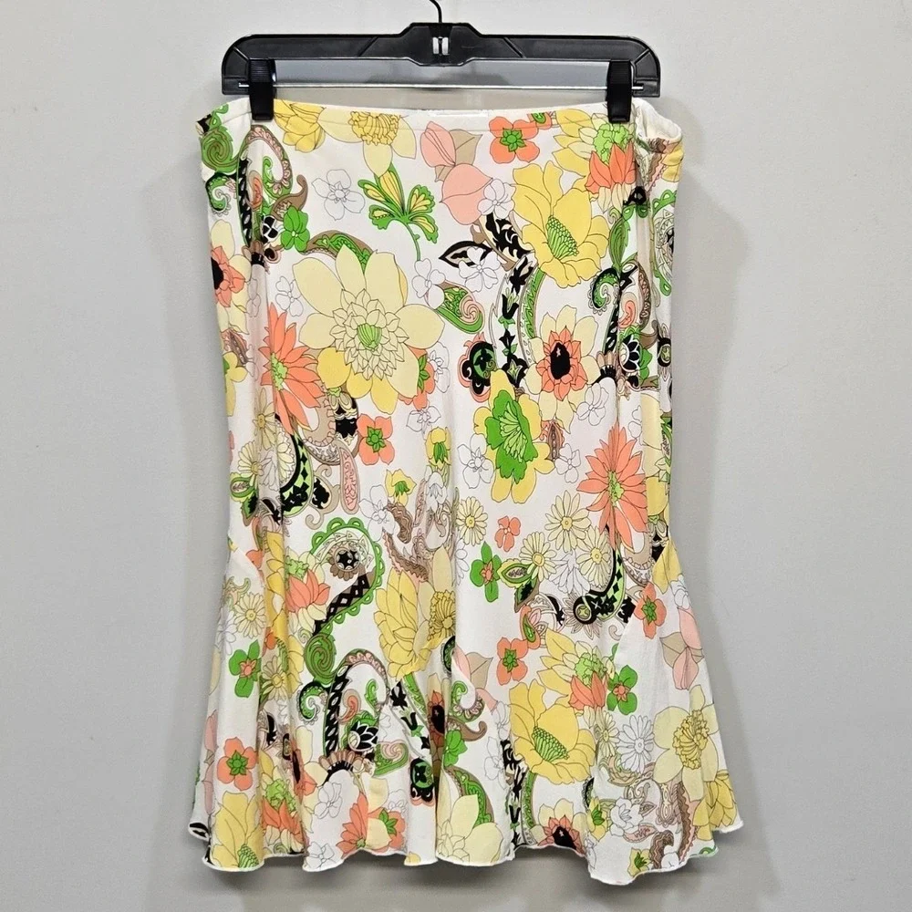 Vintage Y2K Allison Taylor Skirt Large 100% Silk‎ Mod Boho Psychedelic Floral